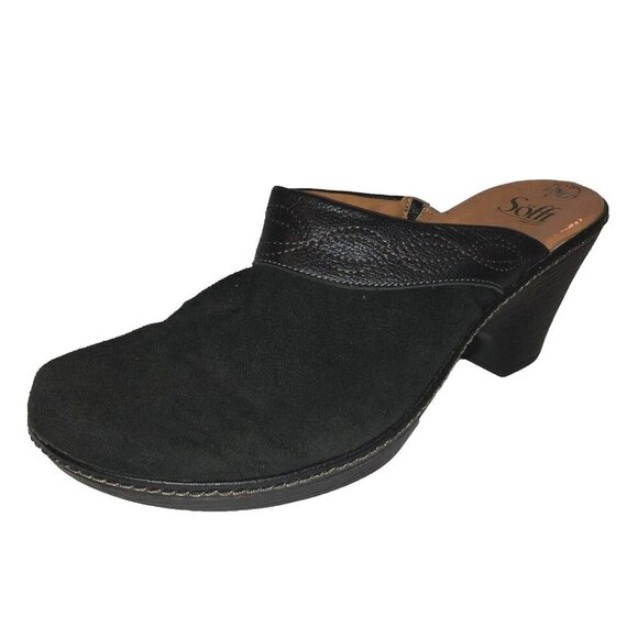 Sofft Womens Size 11 M Black Suede Leather Mules Clogs Heels Slip On Shoes - Picture 1 of 11